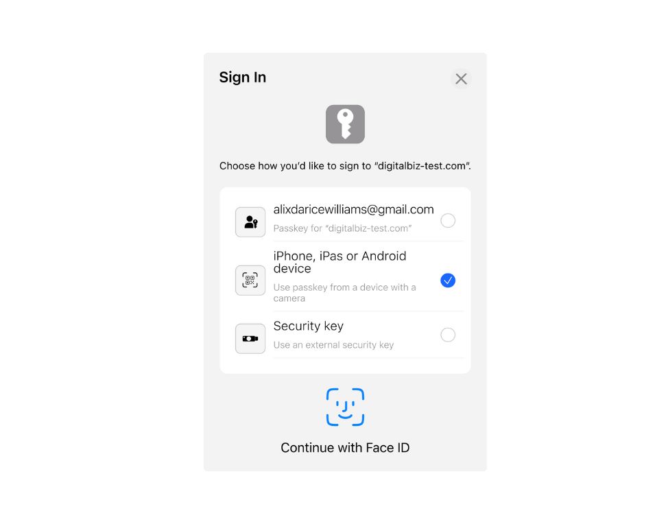 iOS login prompt with various authenticator options