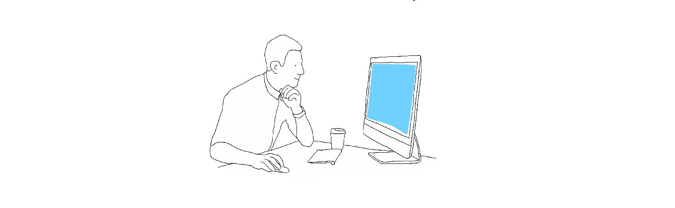 illustration: a male person in front of a desktop