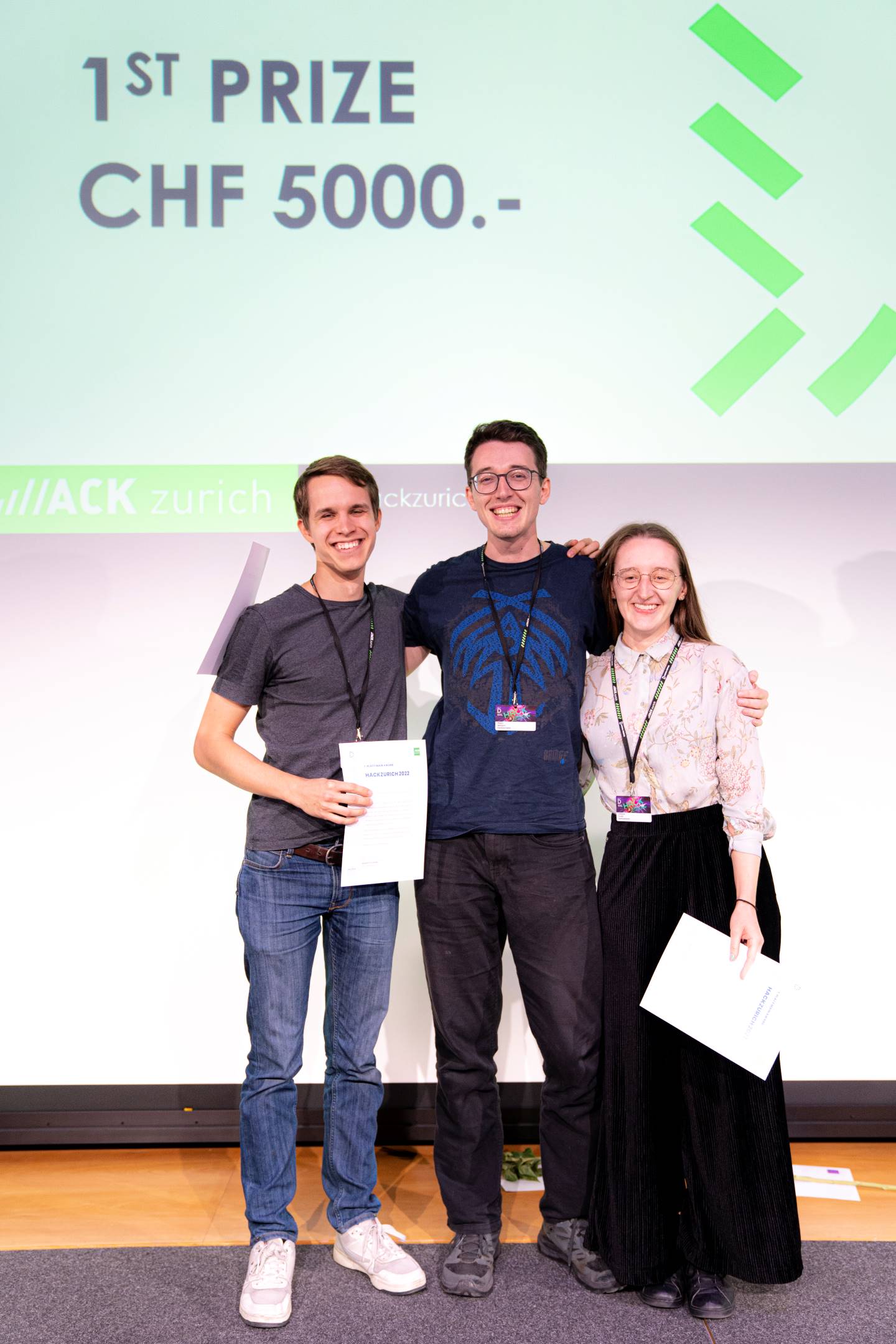 The GridGuard Team on stage winning 1st place of the HackZurich